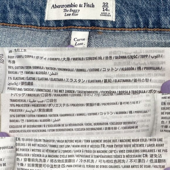 Abercrombie & Fitch The Baggy Low Rise Jeans in Medium With Let Down Hem Size 32 - Picture 3 of 16